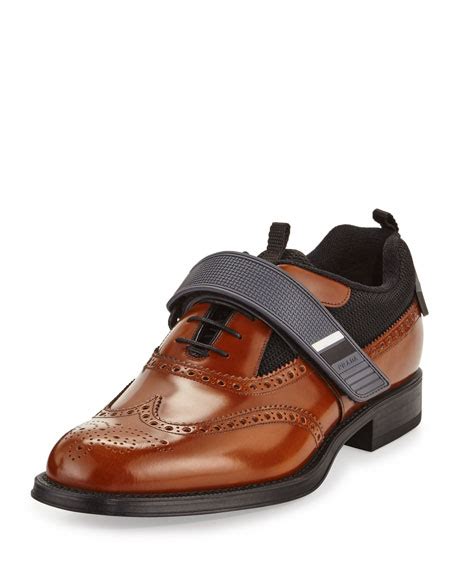 Prada Runway Hybrid Brogue Sneaker, Brown 